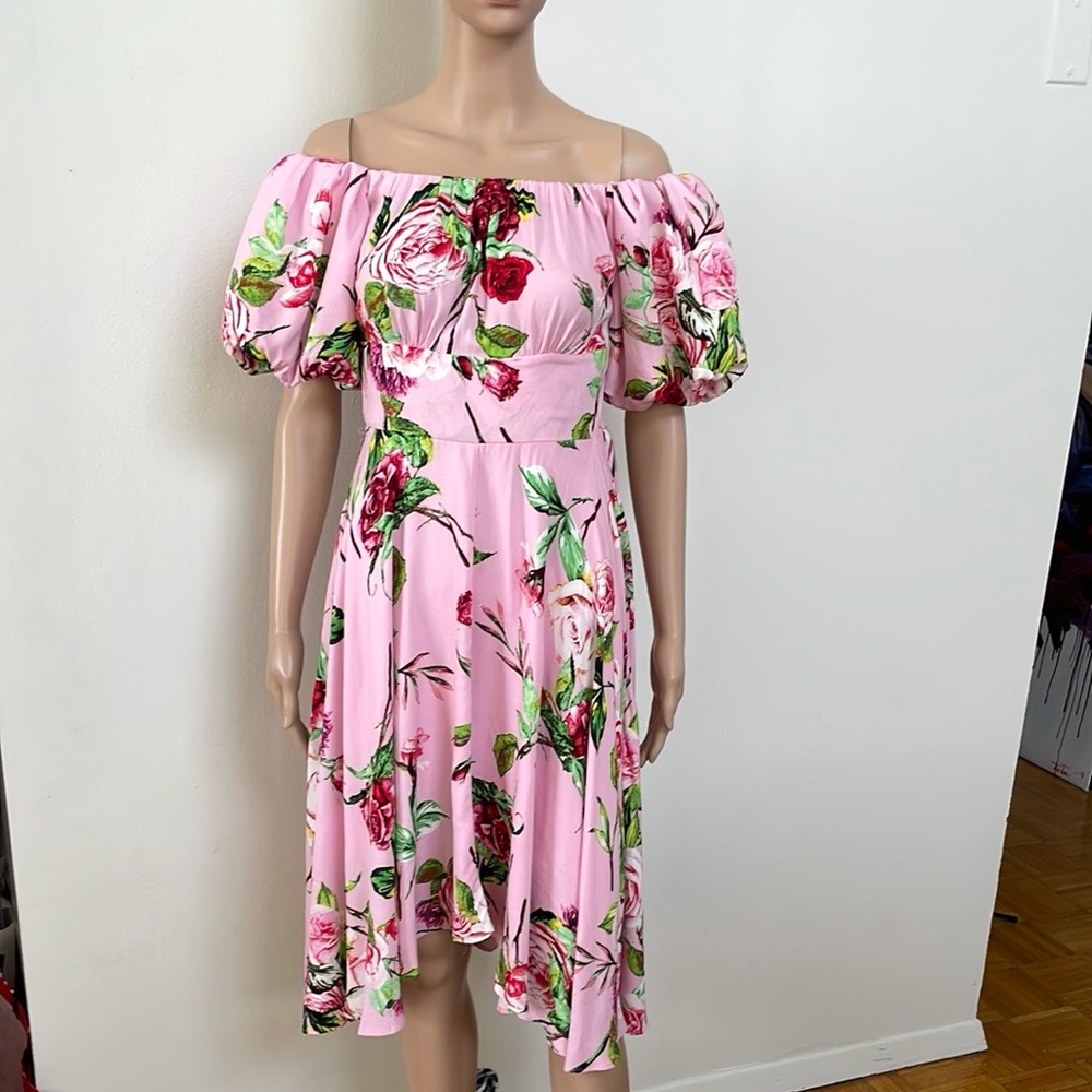 AFRM OFF SHOULDER ROSE PRINT PINK DRES, S